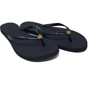 SZ 8 Tory Burch  CHELSEA Two-Tone Rubber Flip-Flop Sandal in Black w Brass Logo